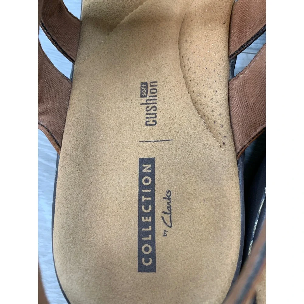 Clarks Women's Leisa Vine Tan Leather Strappy Sandals 9.5 Comfort Casual Shoes